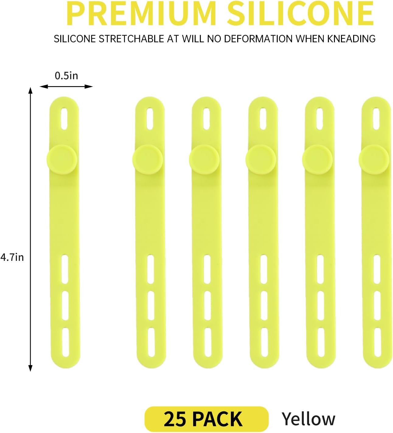 Oligei 25 Pcs Silicone Cable Ties, Cable Ties Reusable, High Elasticity Cord Wraps for Electrical Cords, Cord Organizer for Earphone, Phone Charger(Yellow) image 2