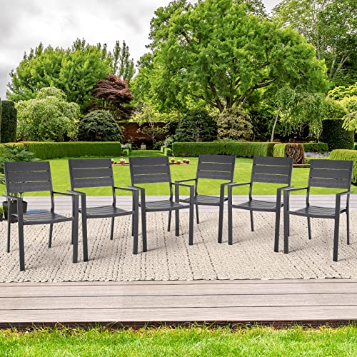 Aecojoy 6 Pieces Outdoor Dining Chairs, Aluminum Frame Stackable Patio Chair With Armrest For Garden, Poolside, Backyard, Deck, Set Of 6 #TOP25