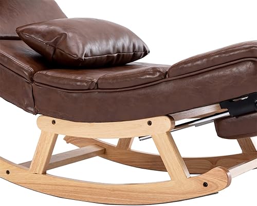 Miniatura 7 de TRIPLE TREE Mecedora Accent, tumbona sin brazos, silla reclinable de interior con reposapiés ajustable y patas de madera sólida, sofá mecedora