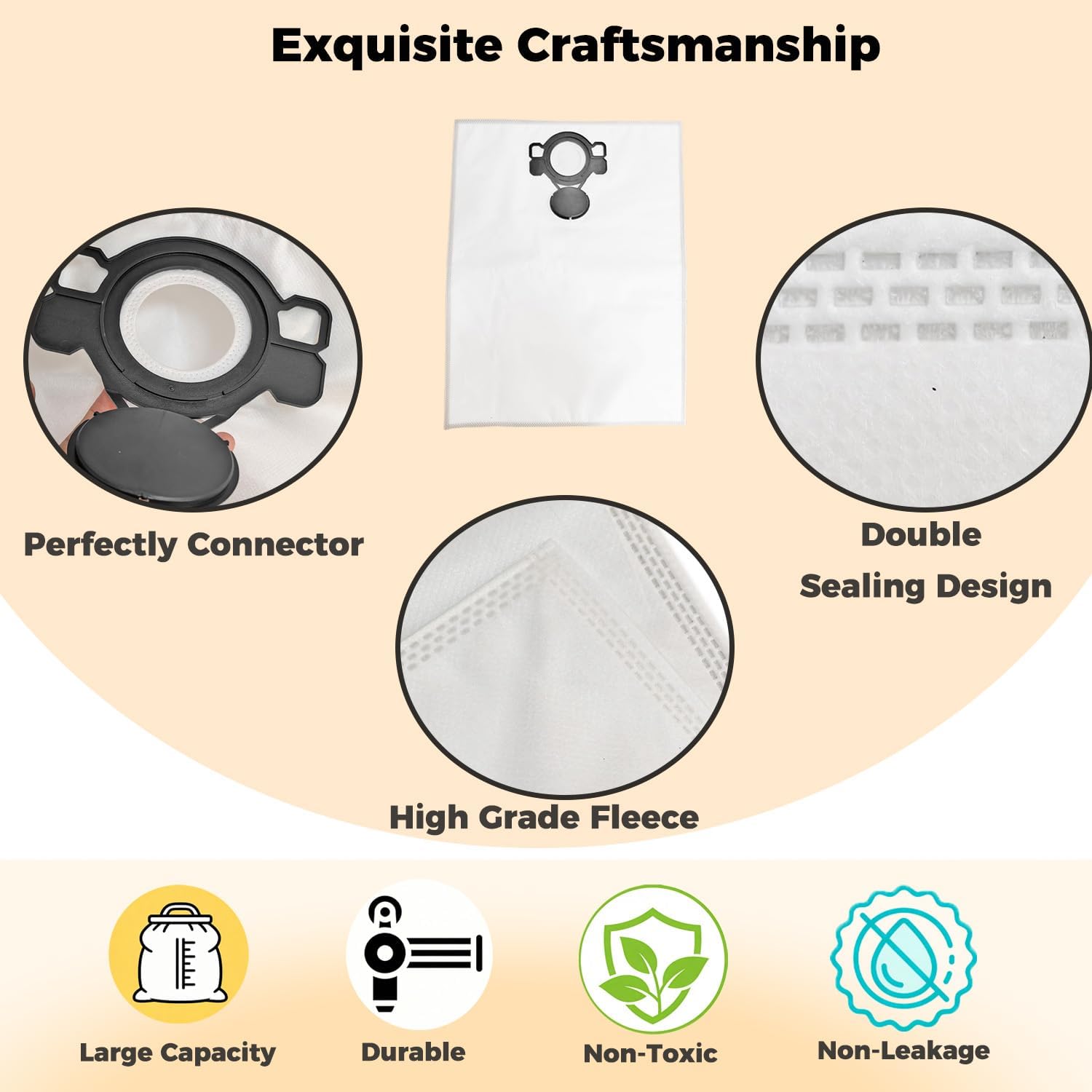 W107418353 8 Pack Vacuum Filter Bags, Dust Vacuum Bags Compatible with Makita VC4210L VC4210M Wet/Dry HEPA Vacuum, Replace W107418351