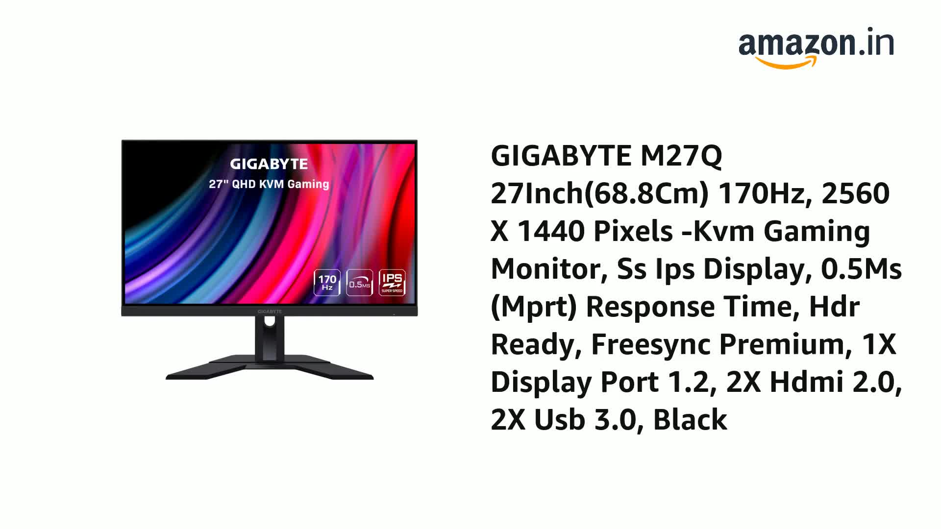 GIGABYTE M27Q 27Inch(68.8Cm) 170Hz, 2560 X 1440 Pixels -Kvm Gaming