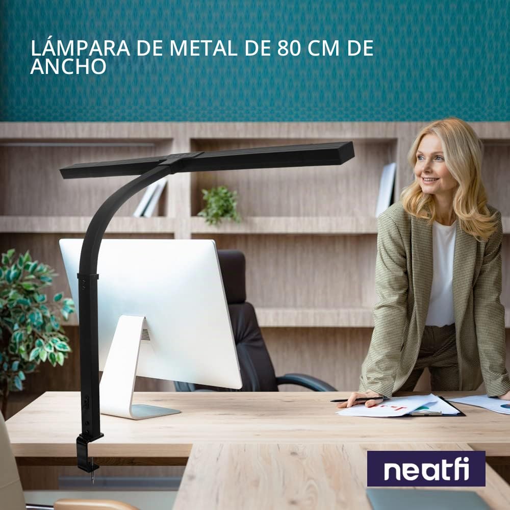 Neatfi (Nuevo Modelo) Lámpara de escritorio LED elegante y moderna con abrazadera, 3.000 lúmenes, 3000K-6500K, luz de monitor regulable con 5 niveles de brillo y 5 modos de luz (80 CM, Blanco)