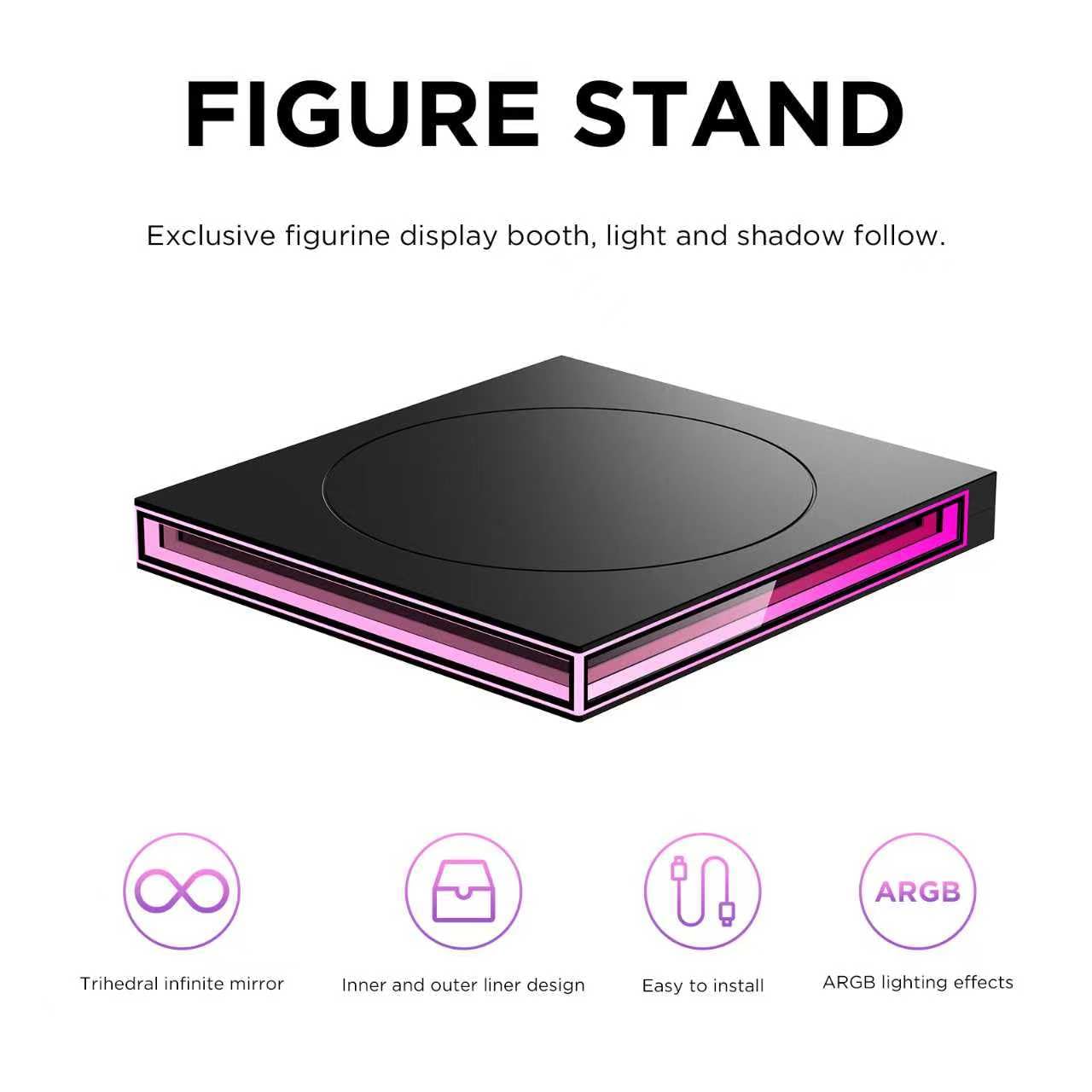 Jungle Leopard PC Case ARGB Square Figurine Shelf, Figure Stand, Infinity Mirror Design Floating PC Shelf for Figure - 120mm Fan Accessories-Black