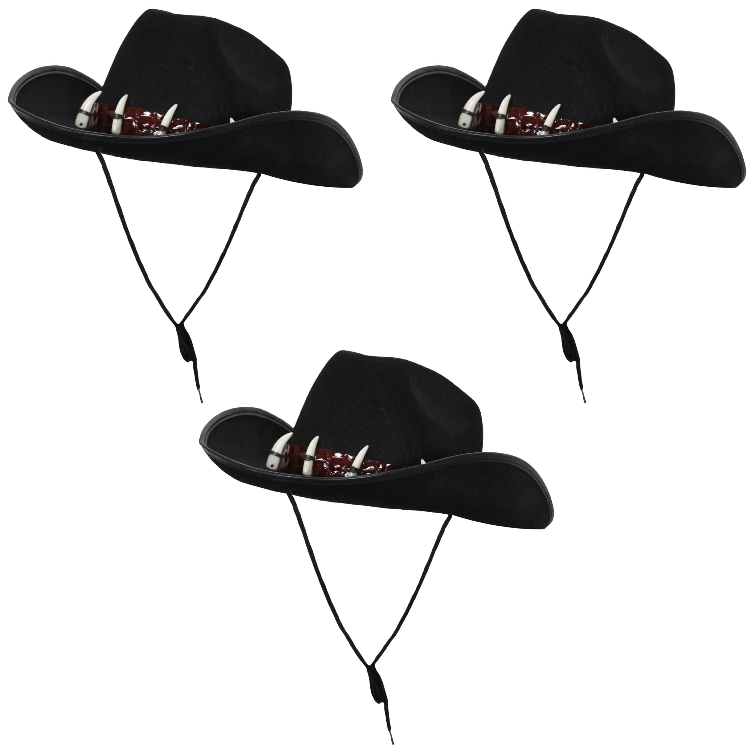 Australian Bush Tucker Hat - Pack of 3 - Black Outback Hat with Fake Teeth - Adults Australia Day Crocodile Hunter Fancy Dress Costume Accessory