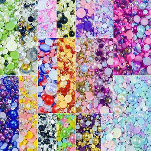 Mix Resin Rhinestones Half Round Pearls,30G Flatback Rhinestones Half Pearl Beads For Crafts Multi Size 3Mm-10Mm Half Pearl Rhinestone For Bottles,Nail Art,Shoes (Red Blue Series) #TOP3