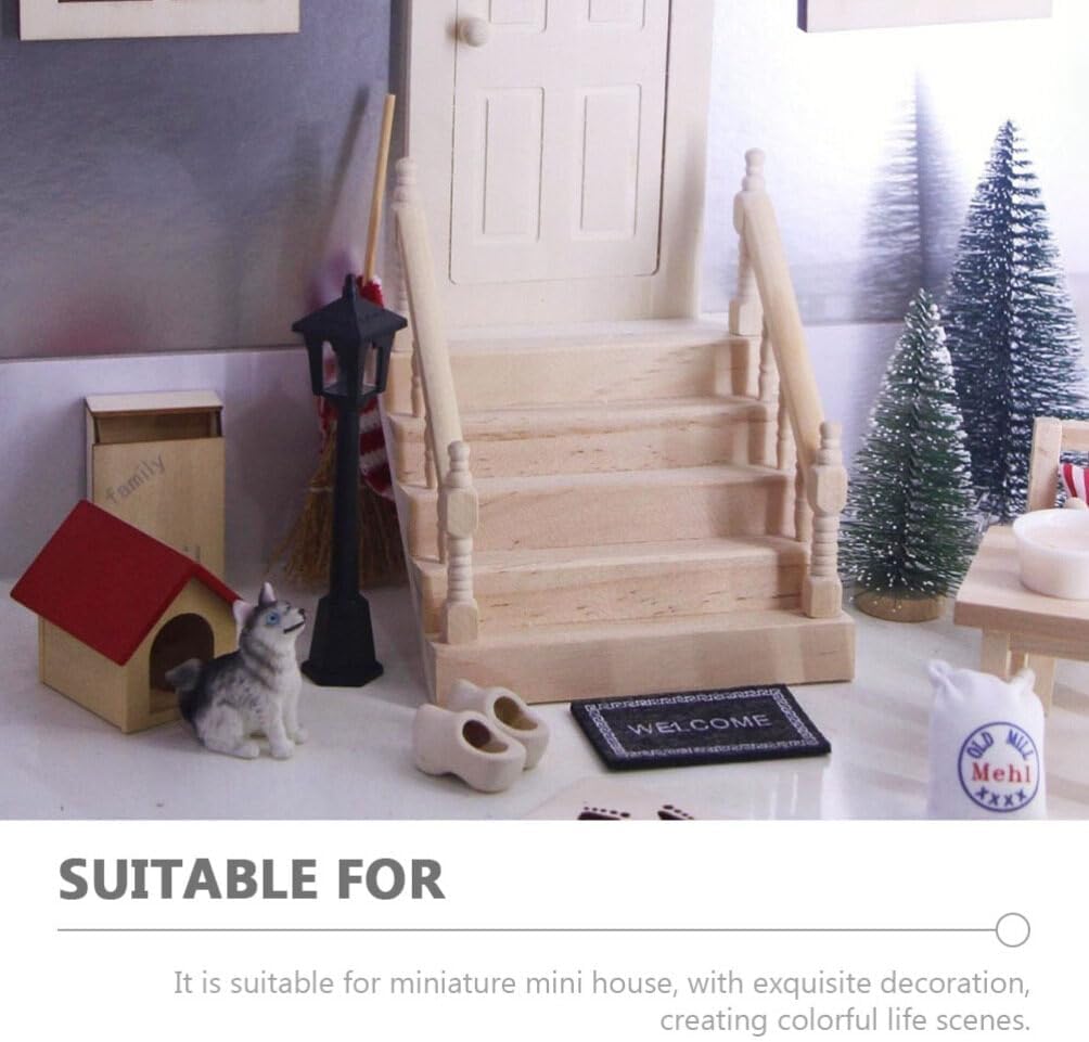 Toyvian Mini House Staircase Wooden Handrail Miniature Staircase 4.72 X 4.13 X 3.93 in Dollhouse Furniture Mini Dollhouse Accessories Desktop Ornament for Playhouse Decor