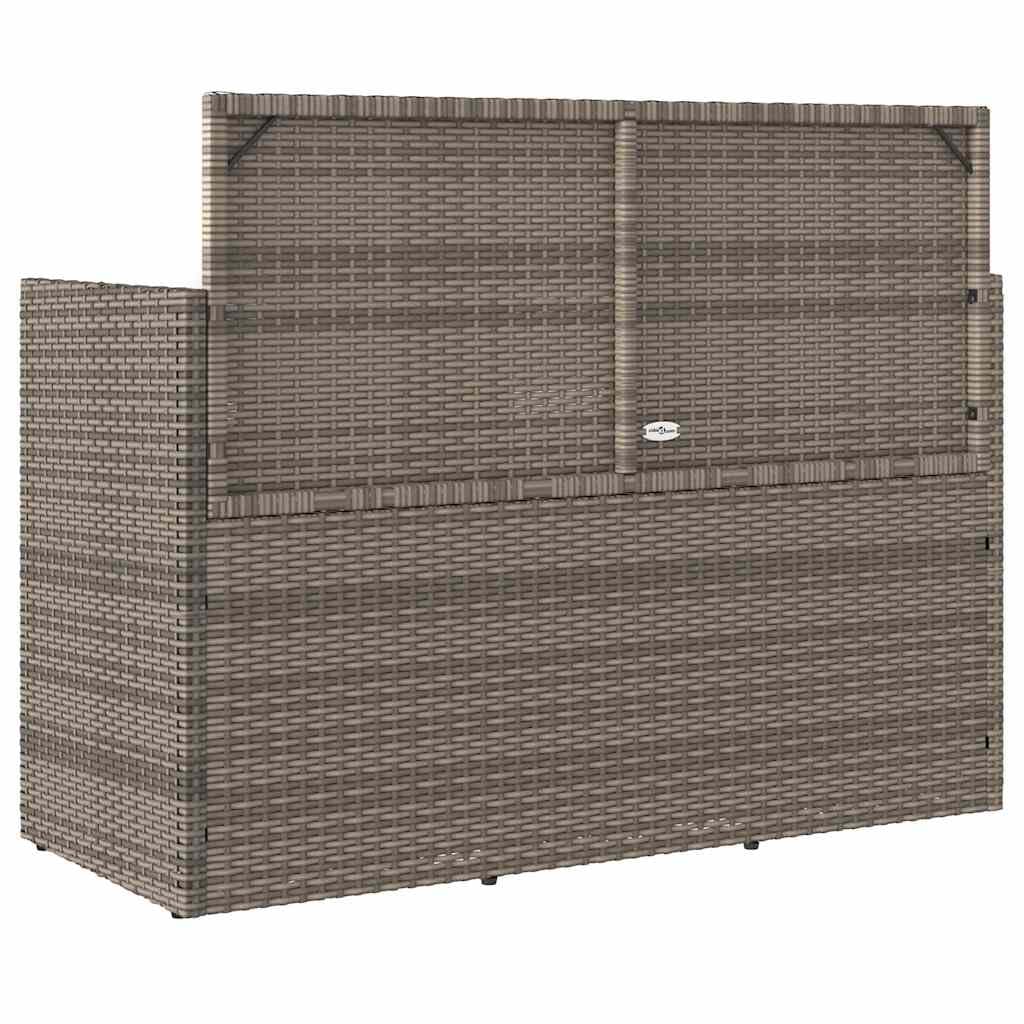 Panca da giardino con cuscino, in polyrattan grigio, panca con vano portaoggetti e borsa impermeabile, seduta imbottita con rivestimento rimovibile, coperchio sicuro con molla a gas per