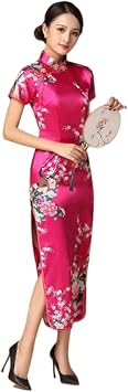 REDBMX Floral Peacock Women Traditional Chinese Dress Vintage Mandarin Collar Qipao Oversize Long Slim Cheongsam