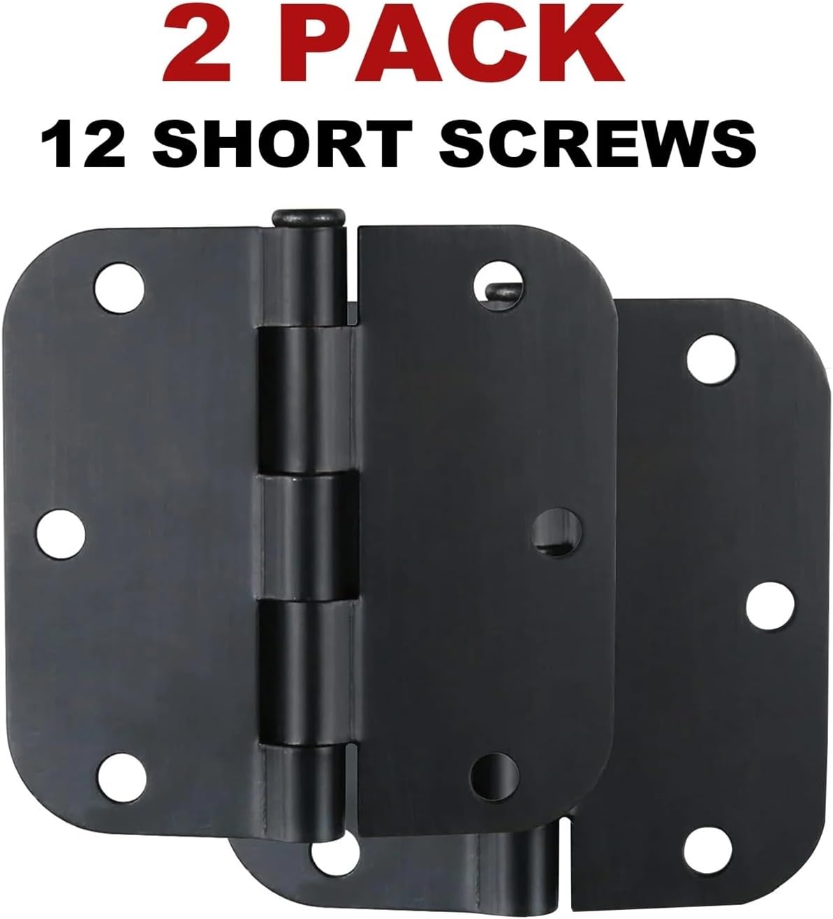 2 Pieces 3.5 Inch Black Inner Door Hinges, 5/8 Radius Bedroom Office Hallway Indoor/Interior Hardware