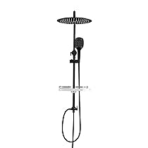 Görbach Colonna Doccia idromassaggio Colonna Doccia Nero in INOX 304 Doccia Soffione Colonna Senza Miscelatore Set Doccia a Pioggia con Doccetta e Mensola,Soffione (D30cm)