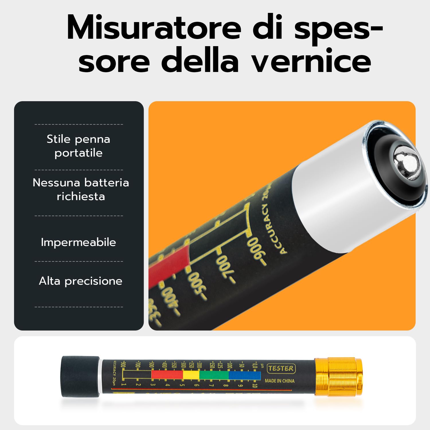 Misuratore di Vernice per Auto, Spessimetro Magnetico, Tester di Spessore Rivestimento, Rivelatore di Danni