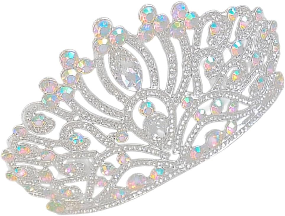 Crystal Rhinestone Crown Headpiece for Brides, Silver Chic Retro