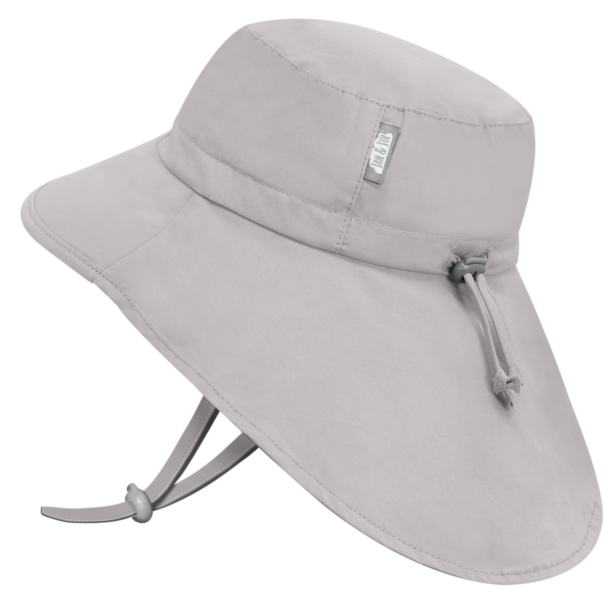 JAN & JUL Boys and Girls' Cotton Sun-Hat with Neck Flap, 50+ UPF for Babies and Toddlers (M: 6-24 Months, Ash Grey)