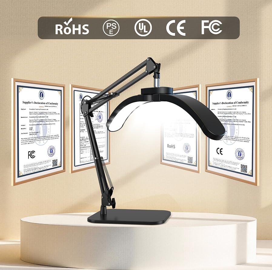 Miniatura 7 de Lámpara de media luna para escritorio de uñas, luz LED de pestañas de 22 W con brazo ajustable, abrazadera de escritorio y base, lámpara tecnológica