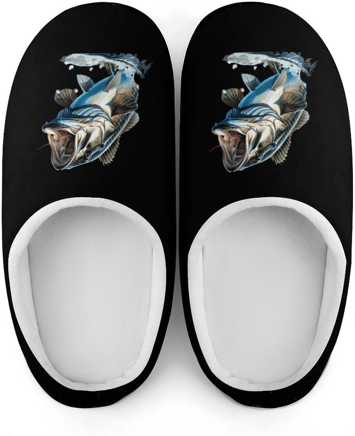 Bass Fishing Men's Cotton Slippers Closed Toe House Shoes Non-Slip Lightweight Slippers for Indoor Outdoor