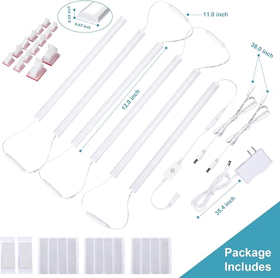 Plug-in Under Cabinet Lights Daylight White 4000K, Dimmable LED Under Cabinet Lighting, 6PCS x 12 Inch Under-Counter Light Fixtures with Memory Function, Under Counter LED Lights for Kitchen