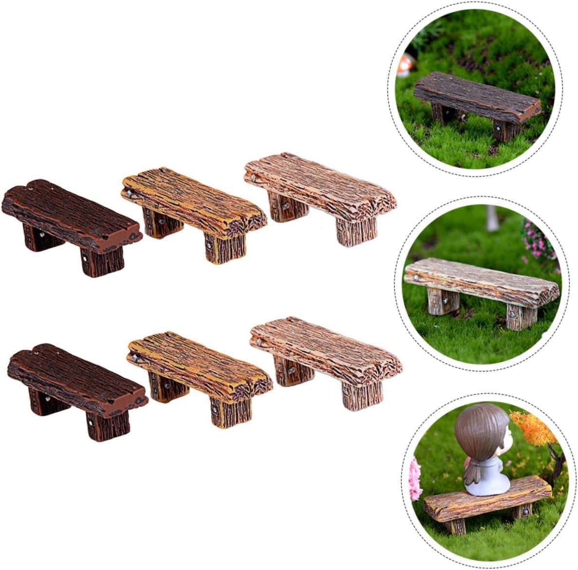 Levemolo 18pcs Mini Resin Landscape Stools Ornaments Imitated Wood Craft Decor for Miniature Projects and Home Tabletop Decoration