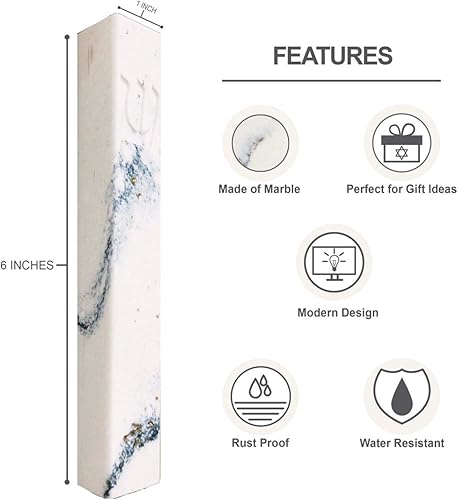 Miniatura 2 de A&S Mezuzot Funda de mezuzah de cuarzo con diseño de espinilla grabada, fácil de despegar y pegar, mezuza de puerta judaica (vetas blancas y azules,