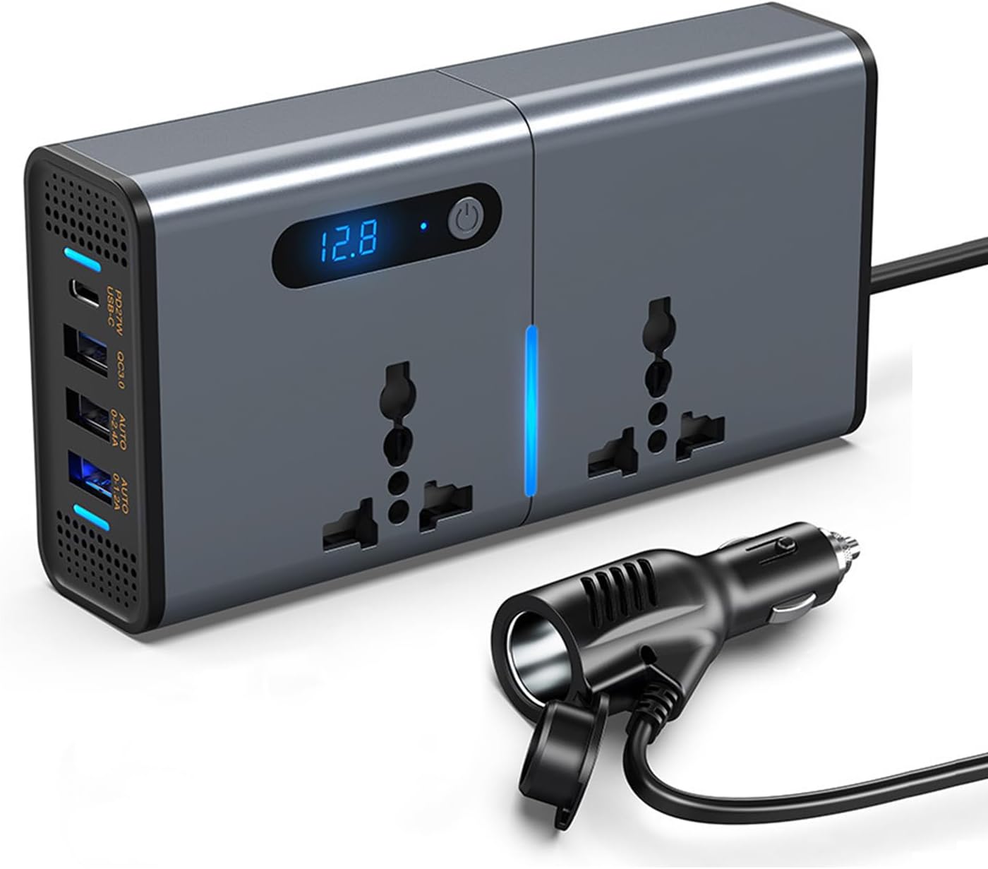 LEVADA PLUS Car Power Inverter 200W – 12V DC to 220V AC Car Inverter- 2 USB and 2 USB Type-C Support QC3.0 36W and 30W- for Cars and SUVs (Edition 2022)