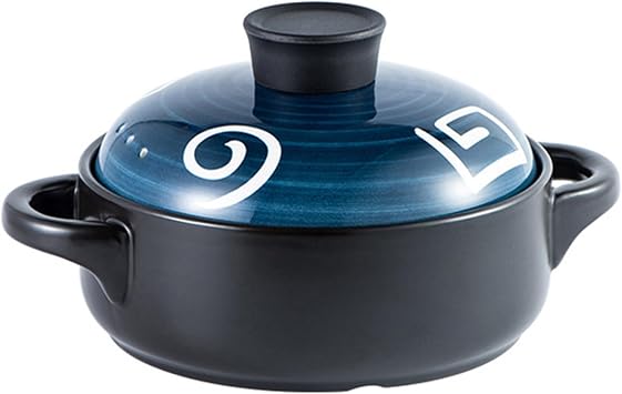 Clay Pot for Cooking with Lid Ceramic Cooking Pot Ceramic Cookware Heat Resistant Claypot Stockpot Round Earthenware Pots for Cooking Hot Pots Soup Meat Rice,Blue,1.5L/1.4Quarts