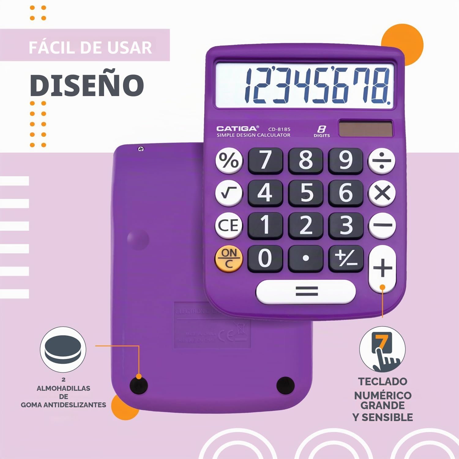 CATIGA Calculadora de Escritorio de 8 dígitos con energía Solar y Pantalla LCD, para el hogar, Oficina, Escuela, Clase y Negocios, 4 Funciones pequeñas básicas
