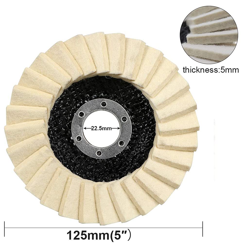 Abrasives filcowa tarcza z klapą 12,7 cm x 17,8 cm trzpień polerski metalowy zestaw do polerowania do szlifierki kątowej wykończenie ze stali nierdzewnej – 5 sztuk