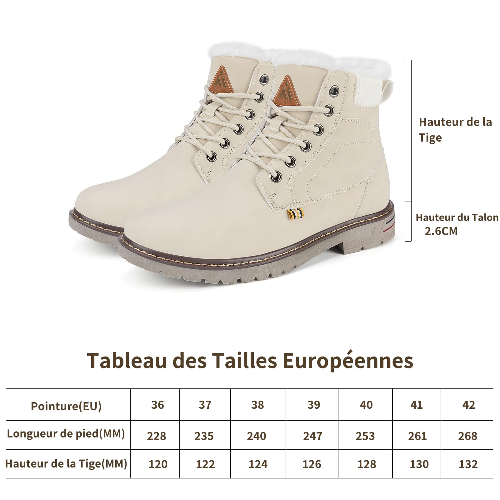 Mishansha Bottes de Neige Femme Hiver Fourrées 36-42 EU | Chaussures, Randonnée, Chaudes, Antidérapante, Trekking, Outdoor, Promener son Chien