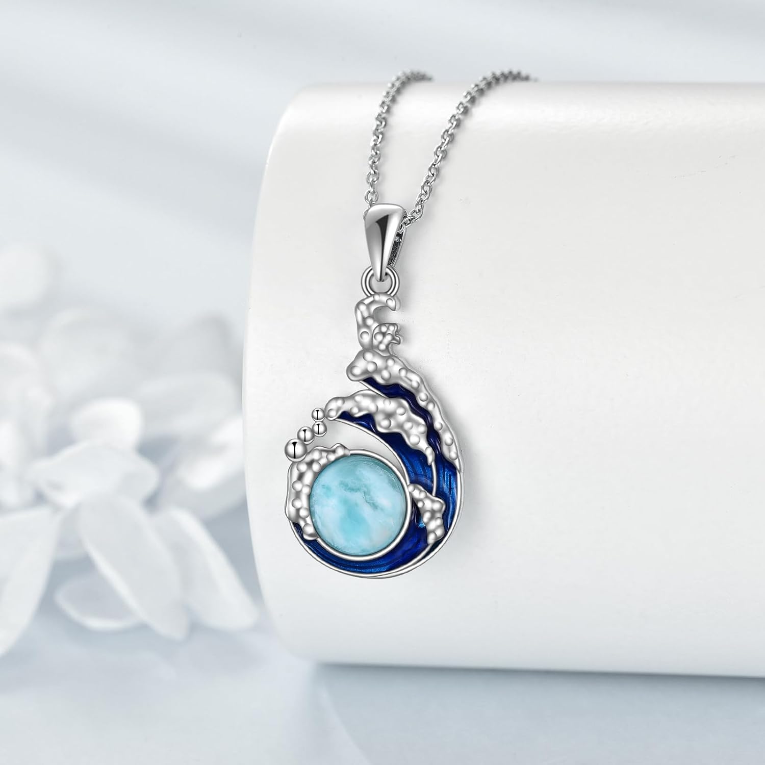 Larimar Necklace for Women 925 Sterling Silver Blue Wave Pendant for Girls Larimar Jewelry Gift Ocean Jewelry - Image 3