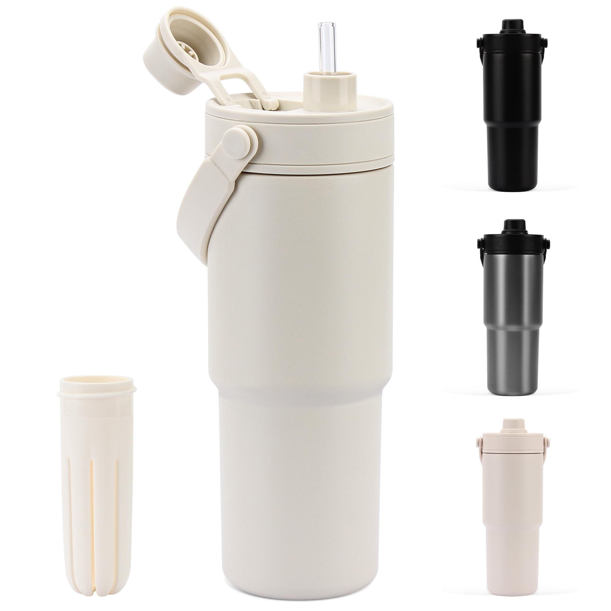 Amazon | CLICSUN タンブラー 735ML ストロー付き水筒 セラミック