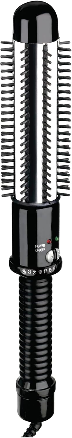Conair Instant Heat Curling Iron Brush, 1 1/4-Inch Barrel Curling Brush for Short Hair, 30-Second Heat-Up with 25 Heat Settings for All Hair Types, Black