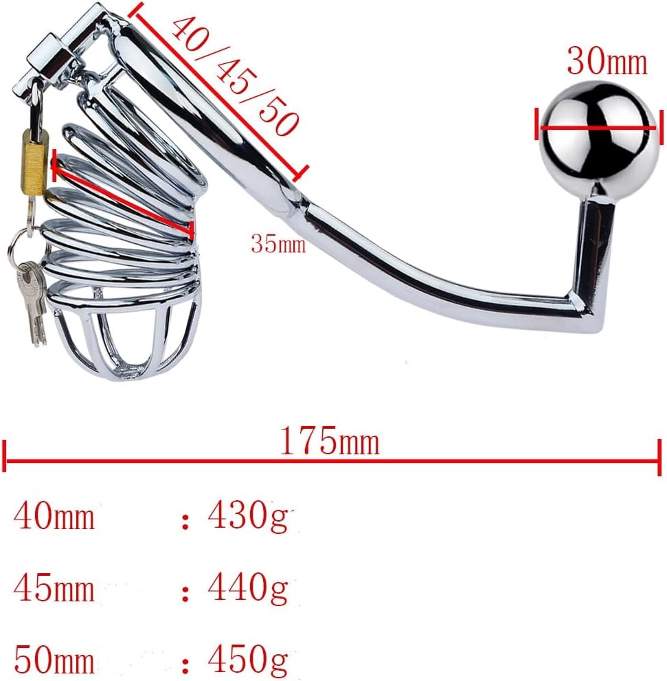 Circle Hook Chastity Lock Set Anal Hook Snake Style Chastity Device with Handcuffs A176 (Necklace + Cage + Anal Hook, 50mm)