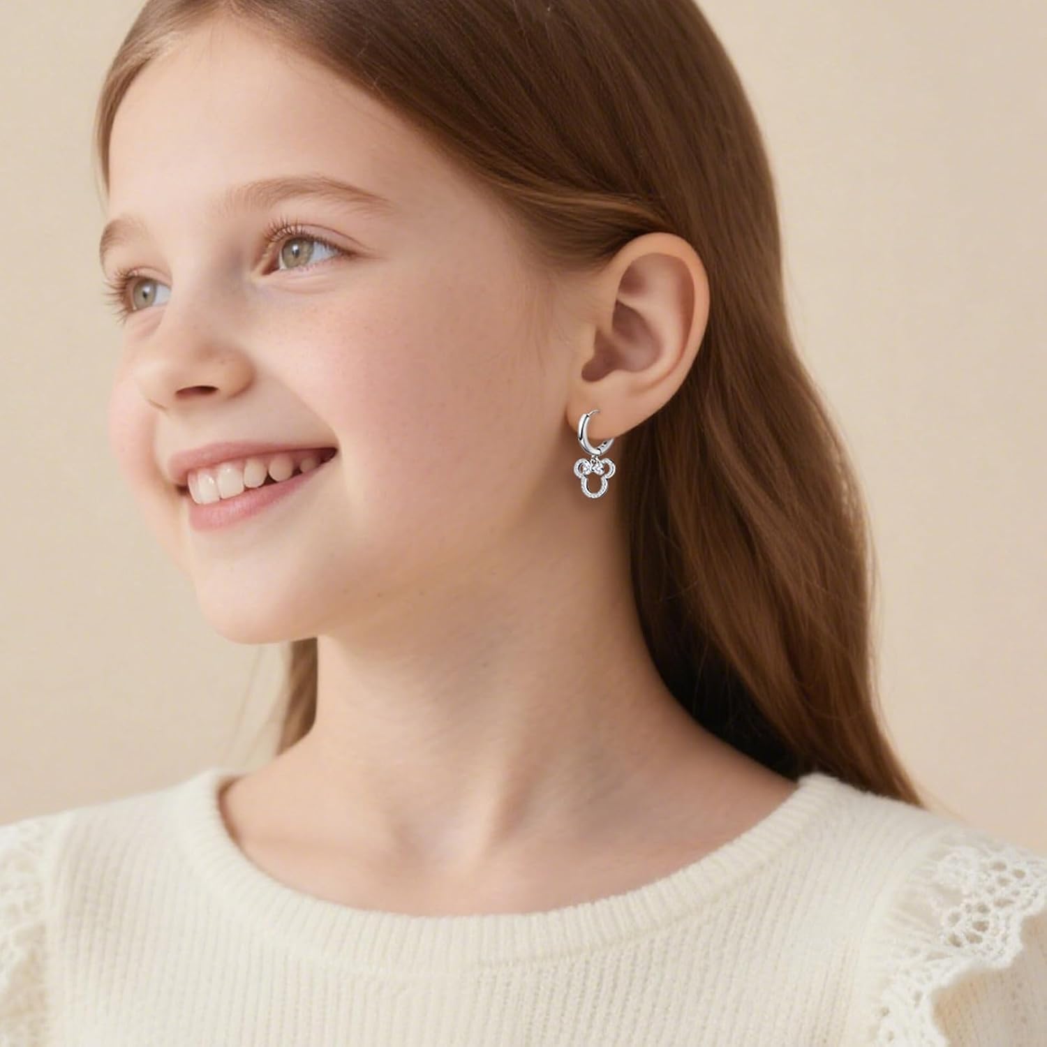 Sterling Silver Bow Mouse Earrings for Women Sparkle Cubic Zirconia Hypoallergenic Cute Hoop Earrings for Sensitive Ears Dainty Loop Jewelry Gifts for Niece Teens Daughter Granddaughter