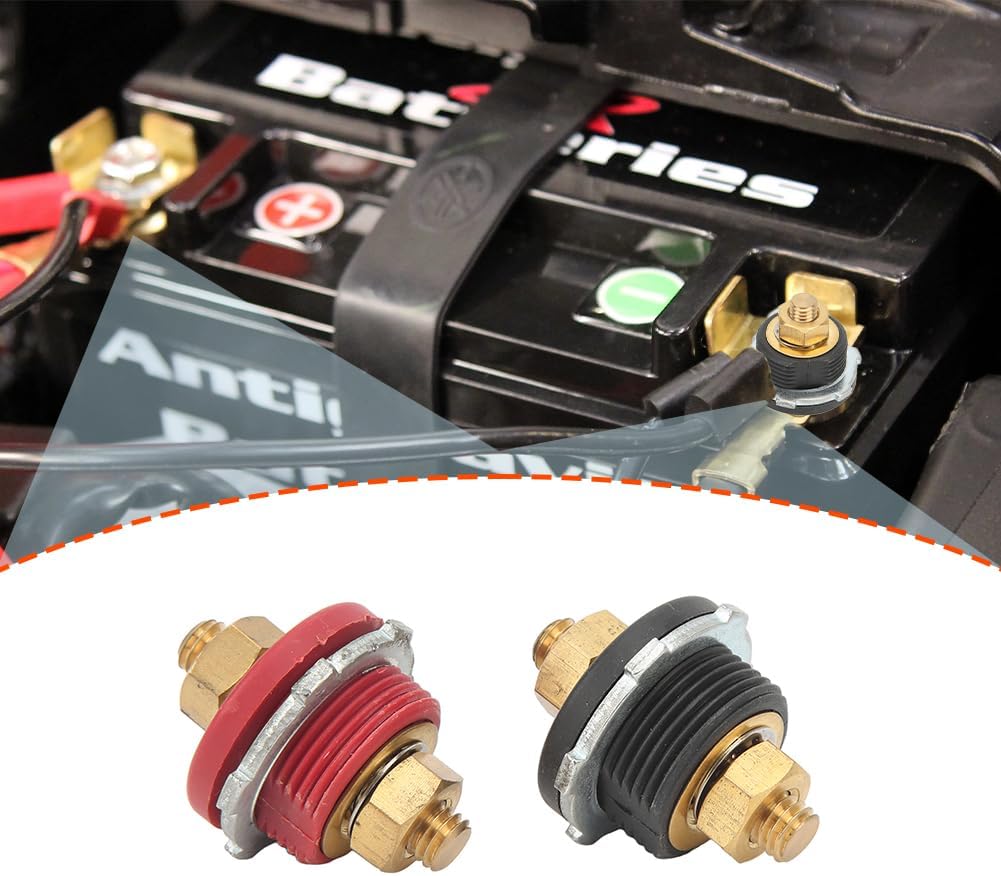 3/8in Remote Battery Terminal Feed Thru, Feeds Thru Panel Batteries Terminals Connectors Stud 250A Positive Negative Junction Post Replacement for Cars Rvs Ships Yachts Red and Black Pair