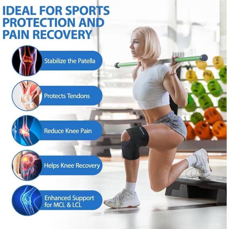 Knee Brace for Women & Men, Knee Brace for Knee Pain, Meniscus Tear, Adjustable Knee Support with Side Spring Stabilizers for Meniscus Tear, Arthritis, Patella Stability, Knee Pain Relief(Large) - Image 2