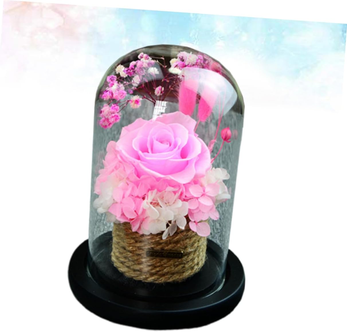 ABOOFAN Romantic Preserved Flower Glass Dome Box Artificial Rose for Valentine Day Anniversary Christmas Decoration Sturdy Base Lasts Forever