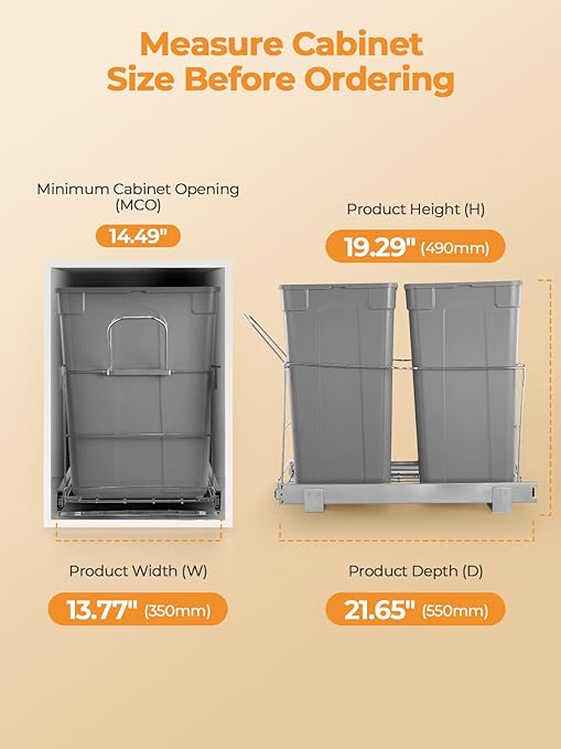 Papelera Extraíble FOHERE 35 QT Doble para Gabinete de Cocina miniatura 5