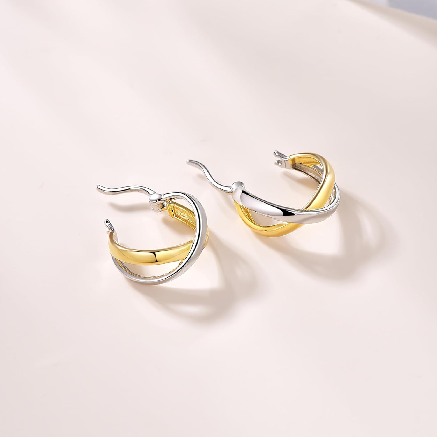 Mixed Metal Earrings with 925 Sterling Silver Ear Posts Two Toned Earrings Silver Hoop Earring for Women Daily Jewel Gift for Her - Image 6