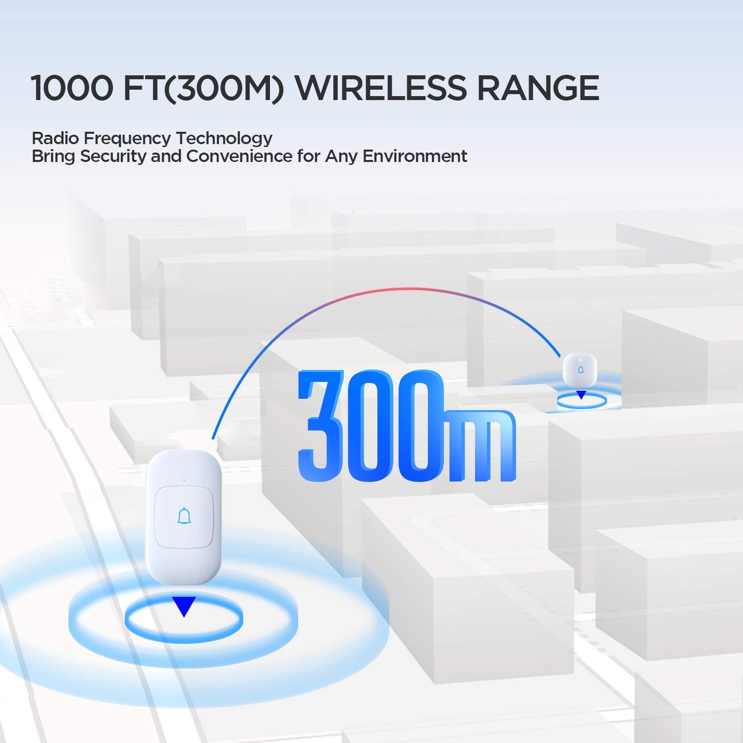 Wireless Doorbell, Amicoson Waterproof Door Bell Chime Kit Alarm for Home at Over 1000 Feet Range Operating with 56 Melodies, LED Flash, 7 Levels Adjustable Volume, 1 Push Button & 1 Receiver, Black - - 