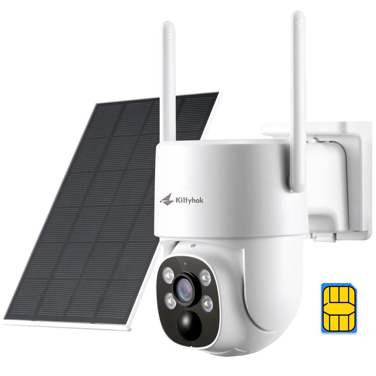 Kittyhok 4G LTE Cellular Solar Security Camera Wireless Outdoor, 2K No WiFi Security Camera, 360° Live View Pan/Tilt, Color Night Vision, 2 Way Talk,