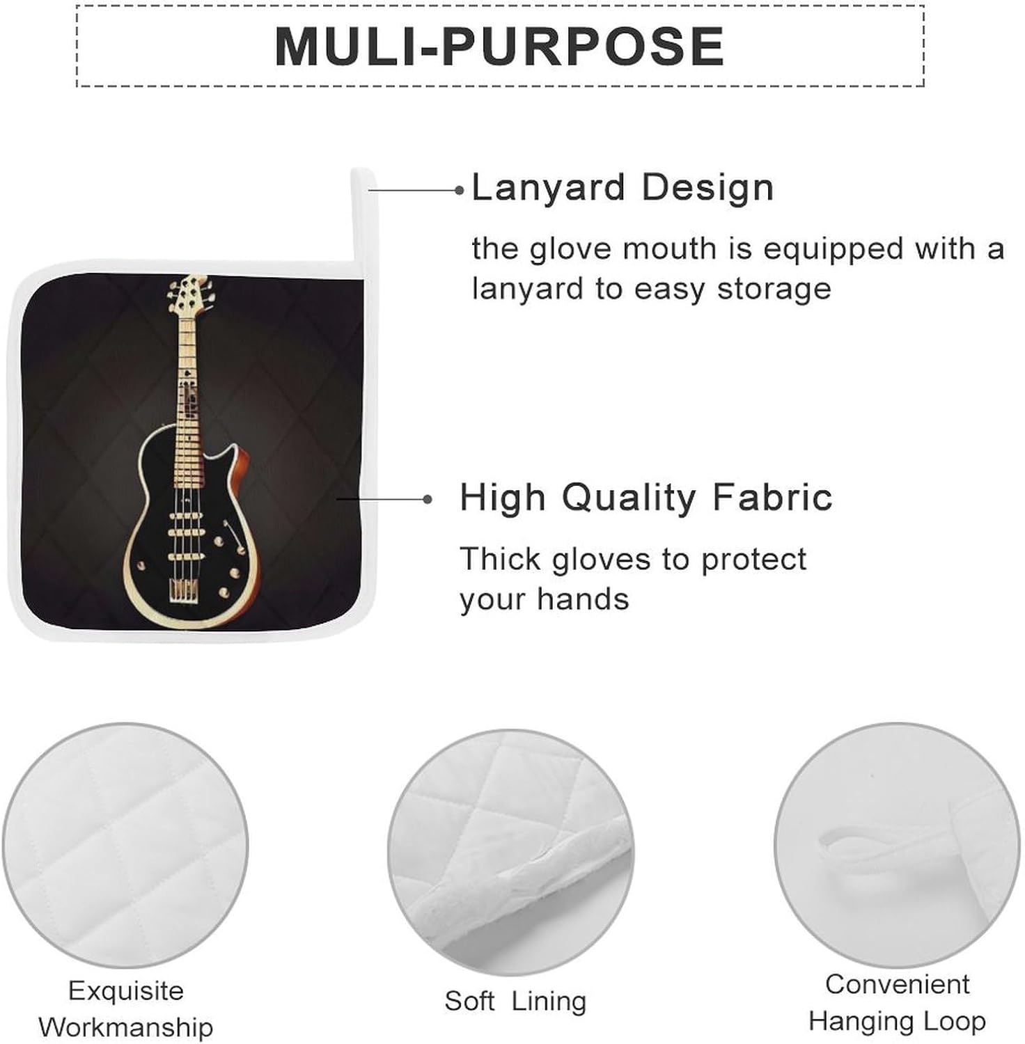 Black Guitar Polyester Heat Resistant Pot Pad Non Slip Anti Scald Hot Dish Mat Reusable Table Protector for Kitchen Hot Pot Mat Wear Resistant Heat Proof Table Pad for Countertop Dining Room