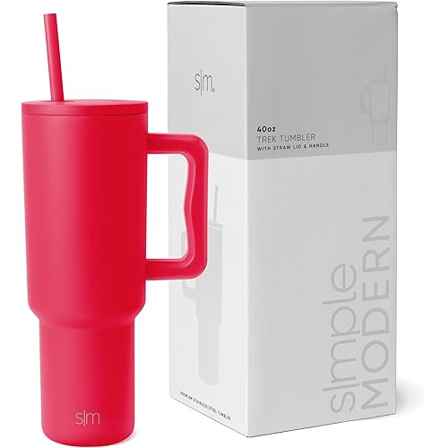 Simple Modern 40 oz Tumbler with Handle and Straw Lid | Insulated Cup Reusable Stainless Steel Water Bottle Travel Mug Cupholder Friendly | Gifts for Women Men Him Her | Trek Collection | Ember Red
