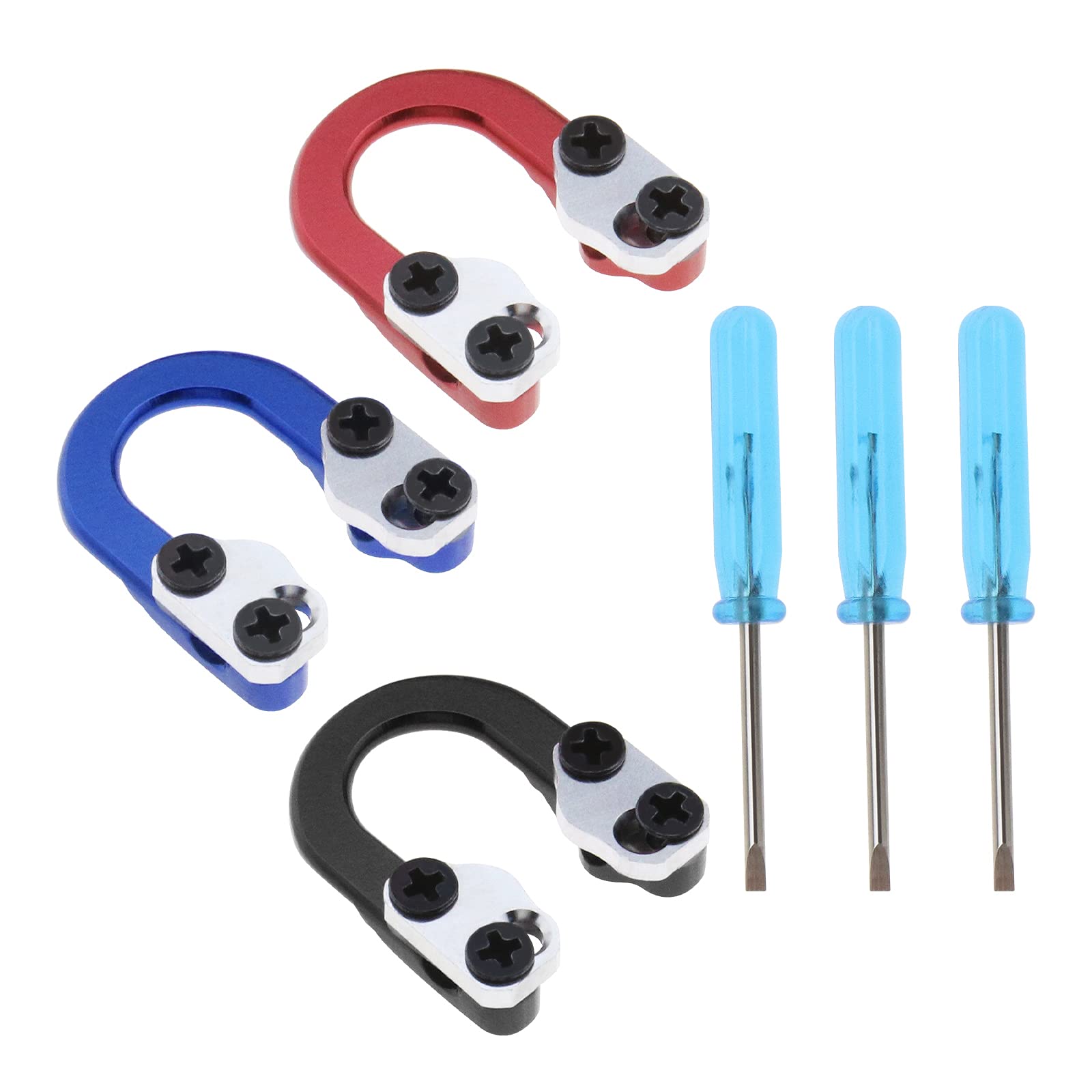 3 Set Archery D Loop Compound Bow Metal U Nock D Ring Buckle Release Nocking Loop with Screwdrivers for Shooting Installation Accessories Red Blue Black