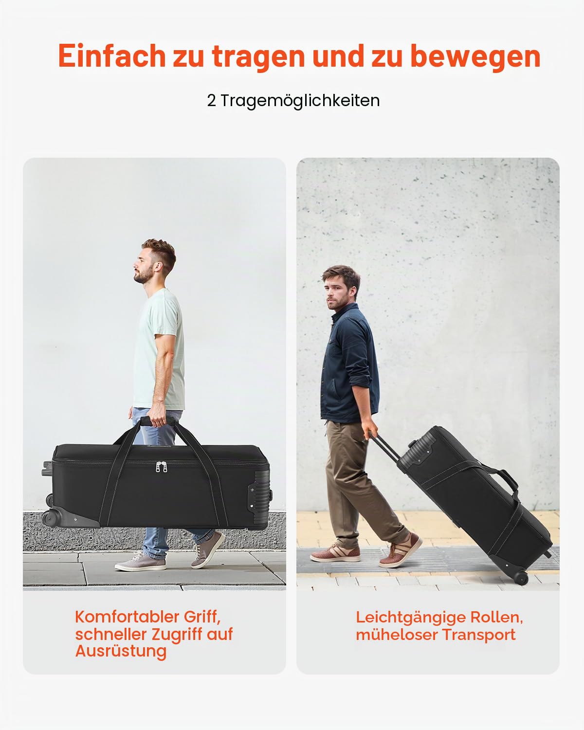 VEVOR Studio Trolley 910x300x355 mm, Transporttasche, Koffer für Studioausrüstung, Kameratasche, Studiotasche mit Rollen, Riemen, gepolstertem Fach, Griff, für Lichtstative, Stative, Teleskope