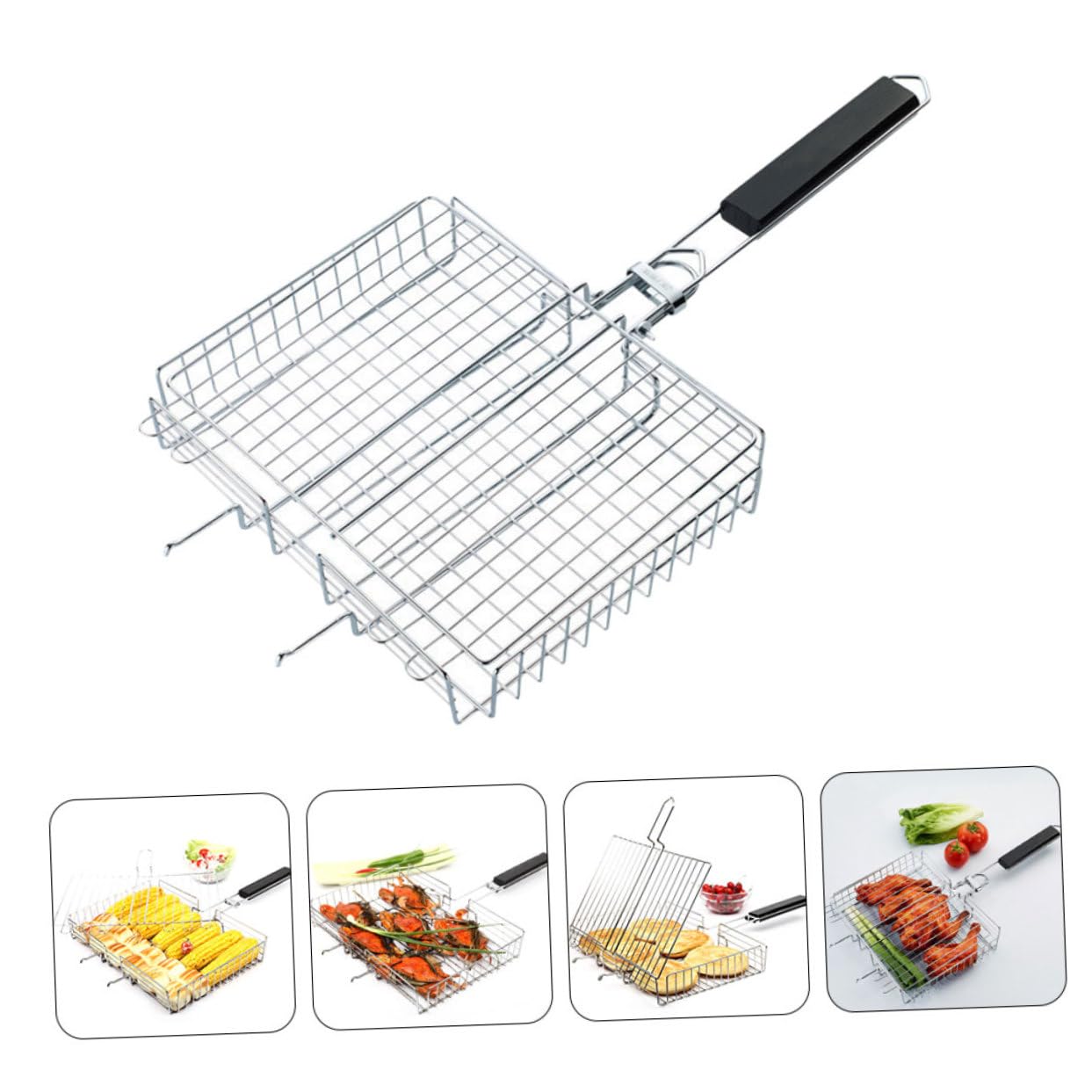 Kisangel Parrilla de Acero Inoxidable para Barbacoa Portátil Plegable Mango Cómodo para Camping y Pescado Parrilla