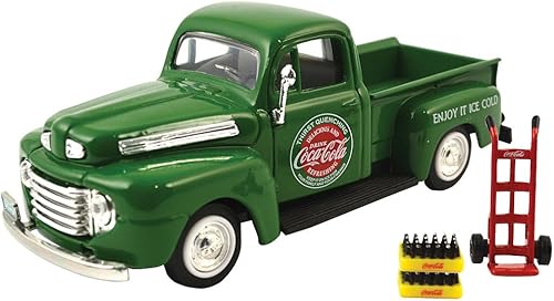 1948Ford pickup truck botella de Coca Cola verde con Coca Carcasas y carro de mano 143por motorcity Classics 467431