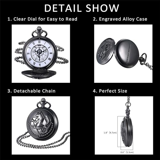 Jewelrywe Vintage Fullmetal Alchemist Edward Elric S Pocket Watch Black With 31 9 Inches Chain For Halloween Clothing Shoes Jewelry Amazon Com