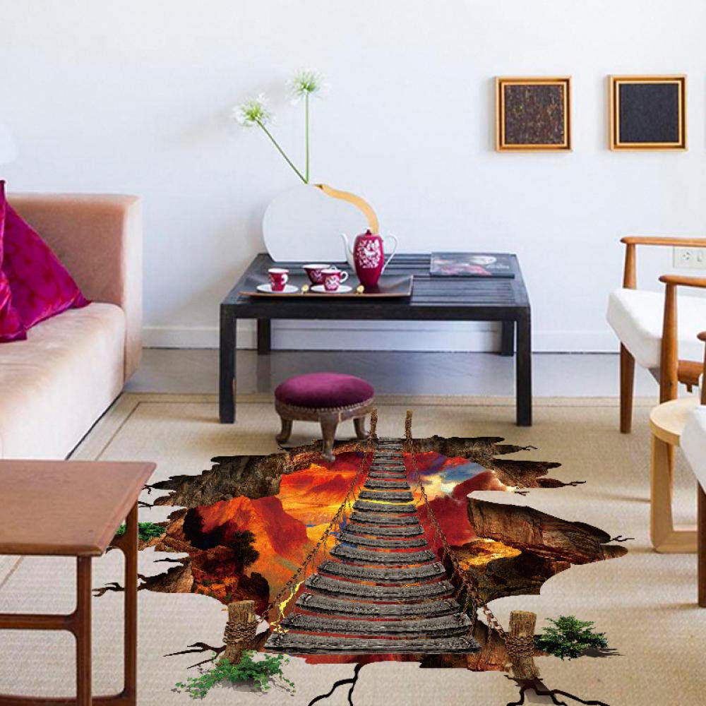 Kundenspezifische 3D Bodenaufkleber Flaming Gebirgsbrücke Bodenaufkleber für Kinder Raum Dekoration Wohnzimmer Kunst selbstklebende Fußboden Wandbild-350 cmx245cm