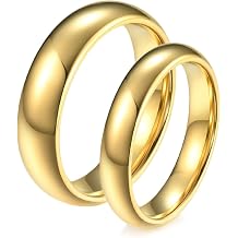 Matching Bands for Couples, Titanium Anniversary Rings Gold Plated 6MM & 4MM Polished Stainless Promise Rings
