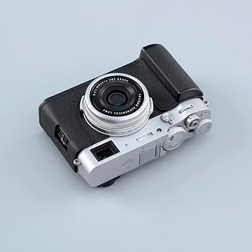 Camera Half Case for Fujifilm Fuji X100VI,Vintage Metal Genuine Leather Instant Camera Protective Cases Stylish Portable Shockproof (Black)