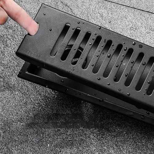 4 Inch Wide Stainless Steel Linear Shower Drain - Odor Proof Floor Grate with Hair Catcher & Removable Cover, Matte Black, 60x10cm (23.6"x3.9") - Perfect for Bathrooms, Kitchens & Outdoor Use